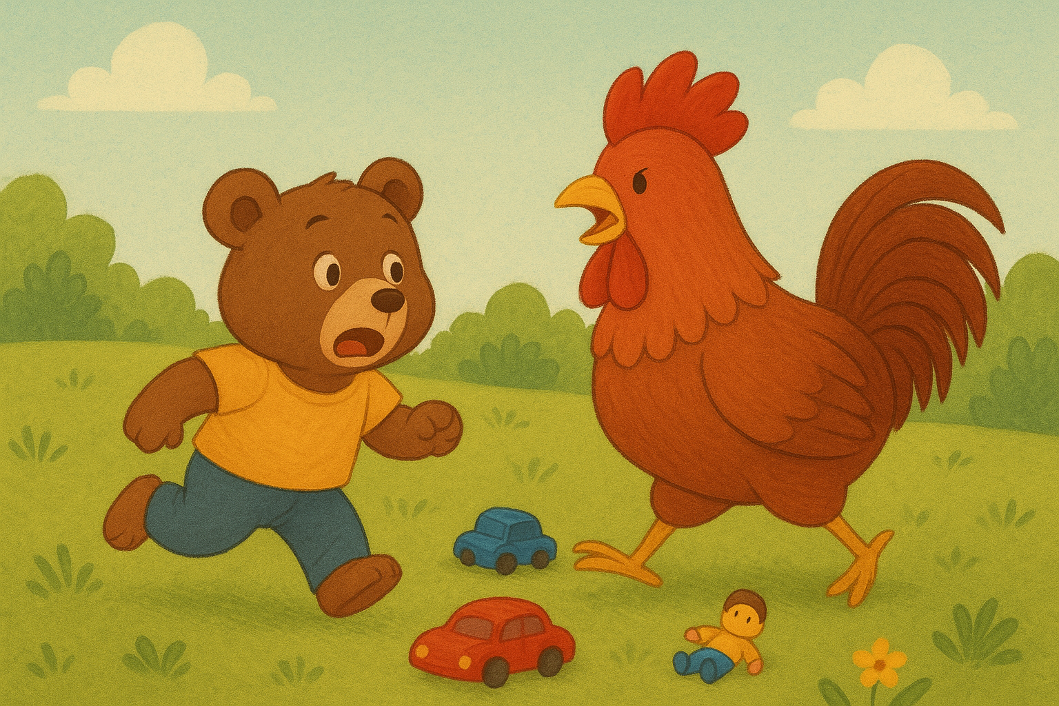 gallo ataca a bebe oso